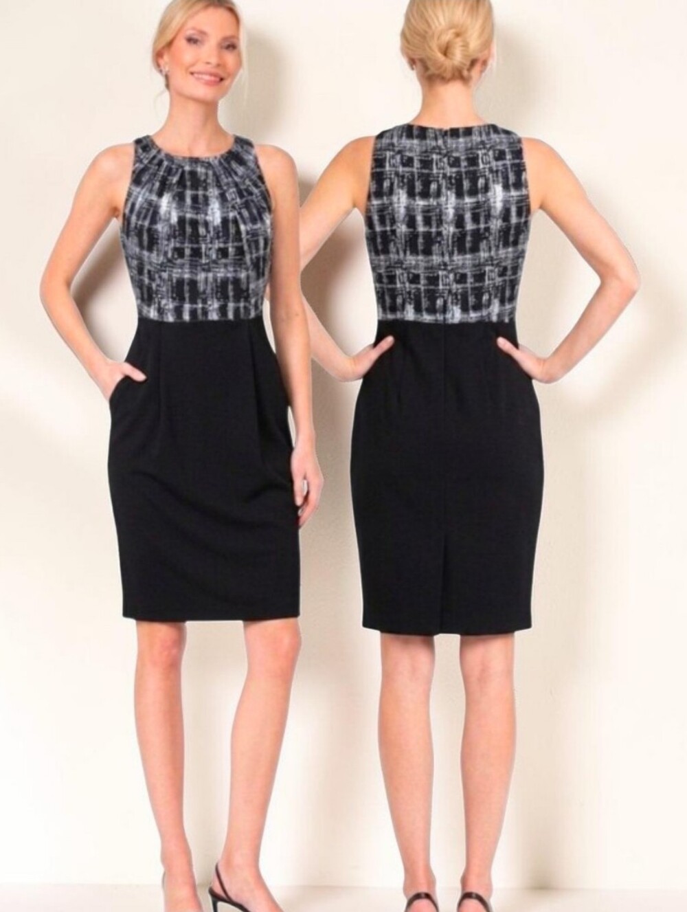 EVA FRANCO Sleeveless Black & White Sheath Dress - Size 6